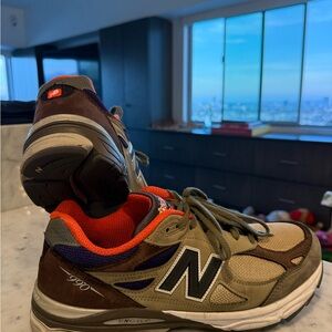 New Balance 990 Sneakers in Olive and Orange